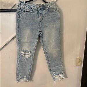 Good American Light Blue Distressed Ankle Cropped Jeans